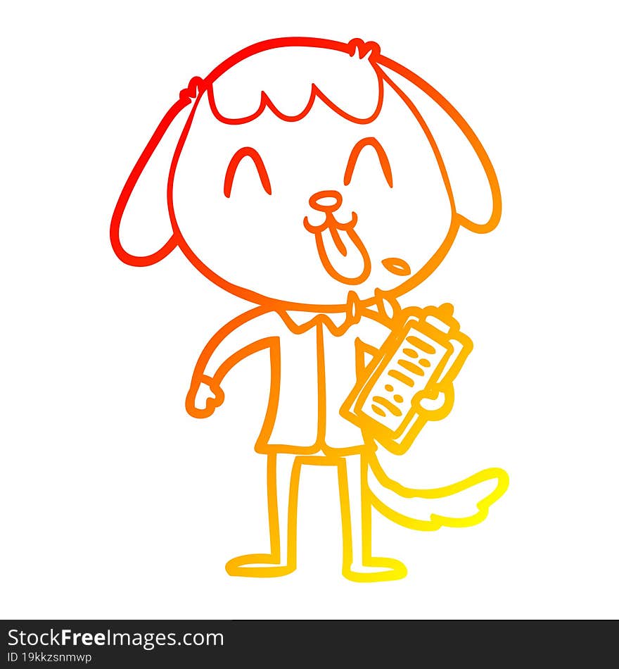 warm gradient line drawing of a cute cartoon dog