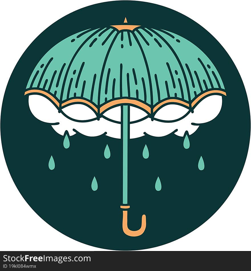 tattoo style icon of an umbrella and storm cloud