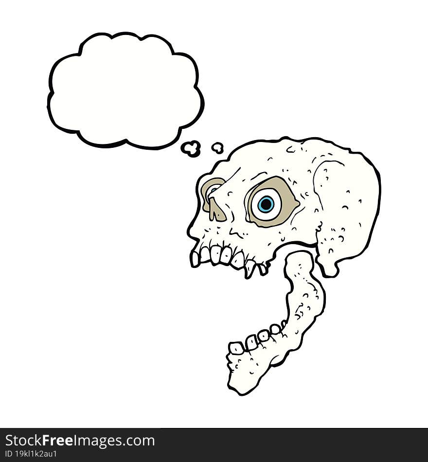 cartoon scary skull with thought bubble