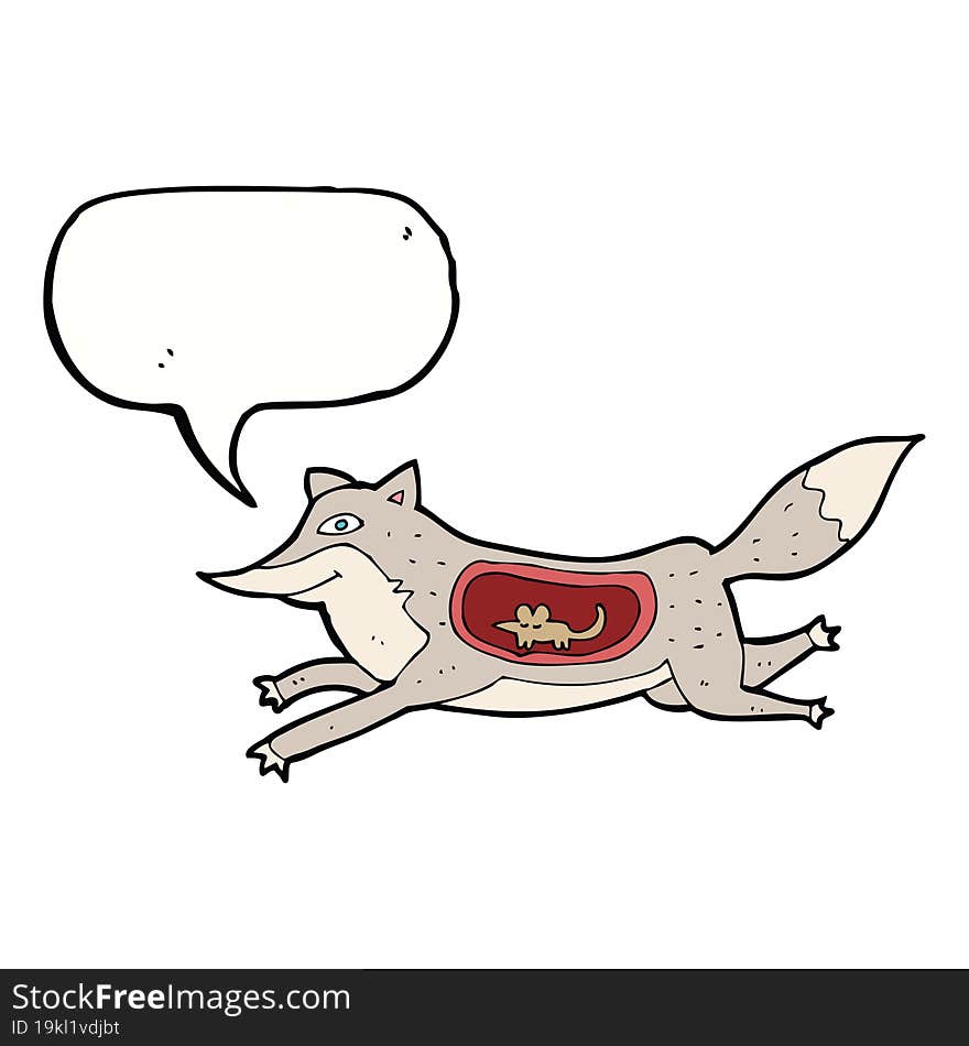 Cartoon Wolf With Mouse In Belly With Speech Bubble