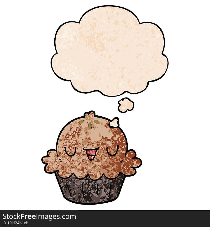 cute cartoon pie and thought bubble in grunge texture pattern style