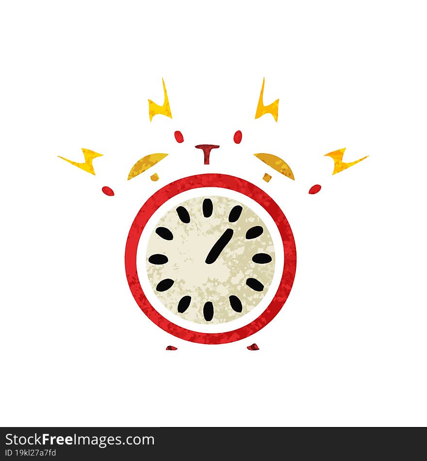 Retro Illustration Style Cartoon Ringing Alarm Clock