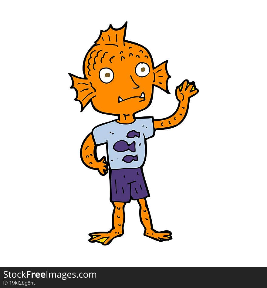 cartoon waving fish boy