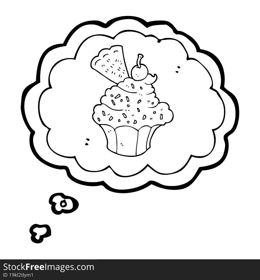 freehand drawn thought bubble cartoon cupcake