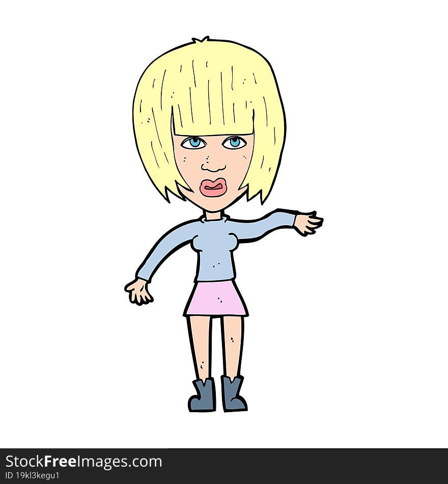 cartoon woman waving away