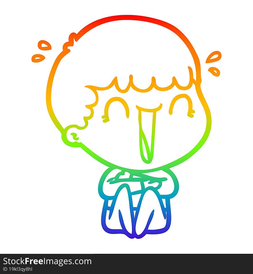 Rainbow Gradient Line Drawing Laughing Cartoon Man