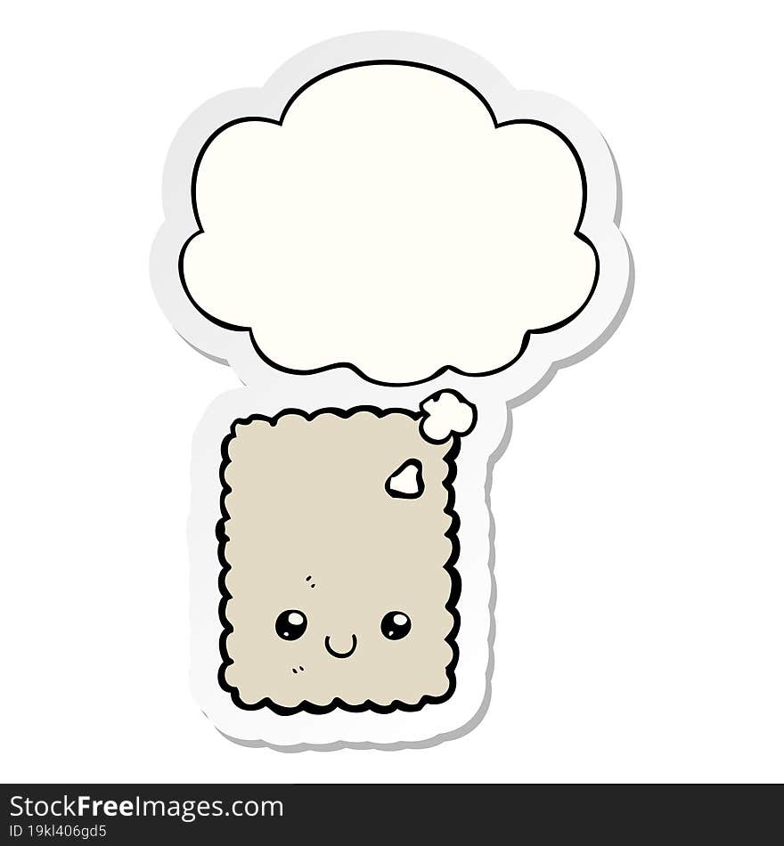 cartoon biscuit and thought bubble as a printed sticker