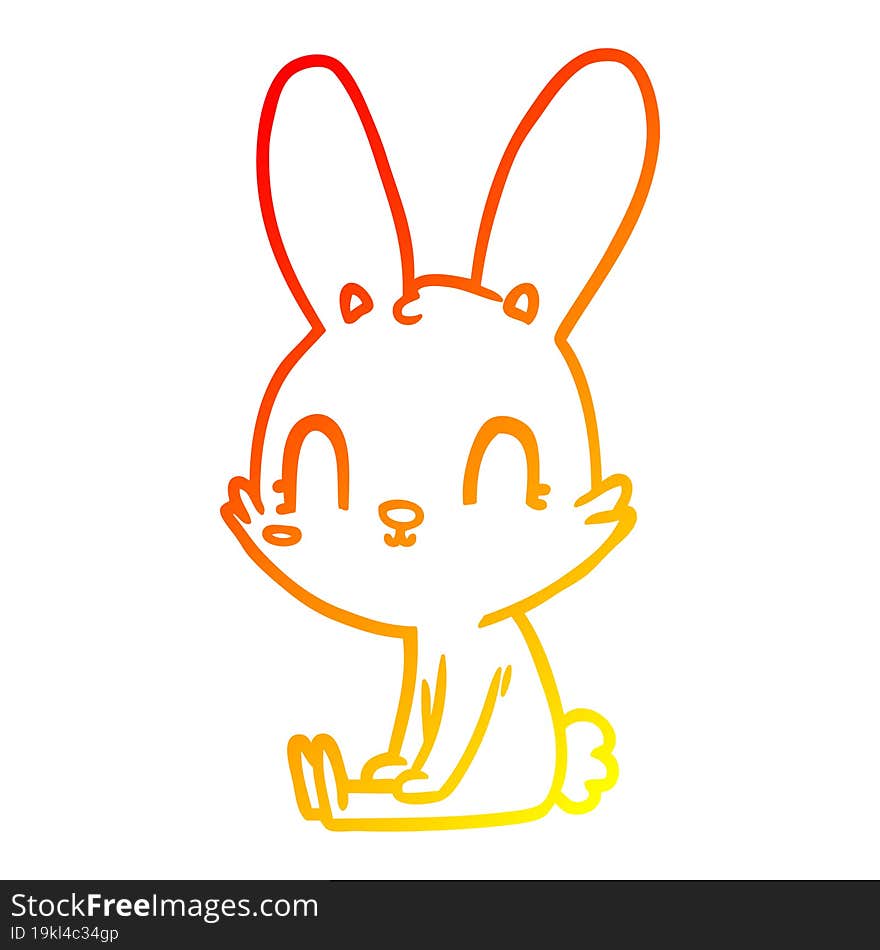 warm gradient line drawing of a cute cartoon rabbit sitting