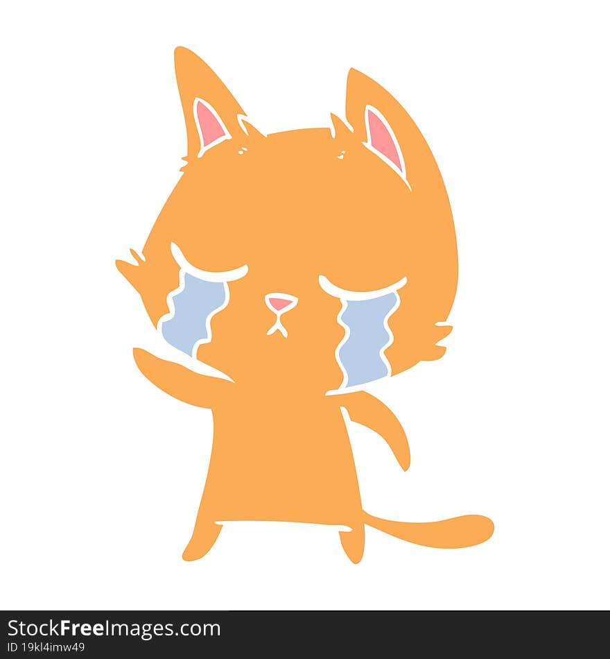 crying flat color style cartoon cat pointing