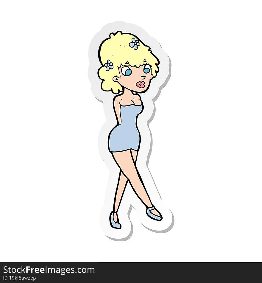 Sticker Of A Cartoon Woman Posing In Dress