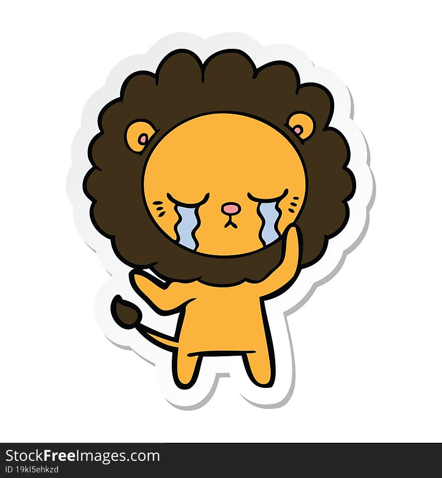 sticker of a crying cartoon lion