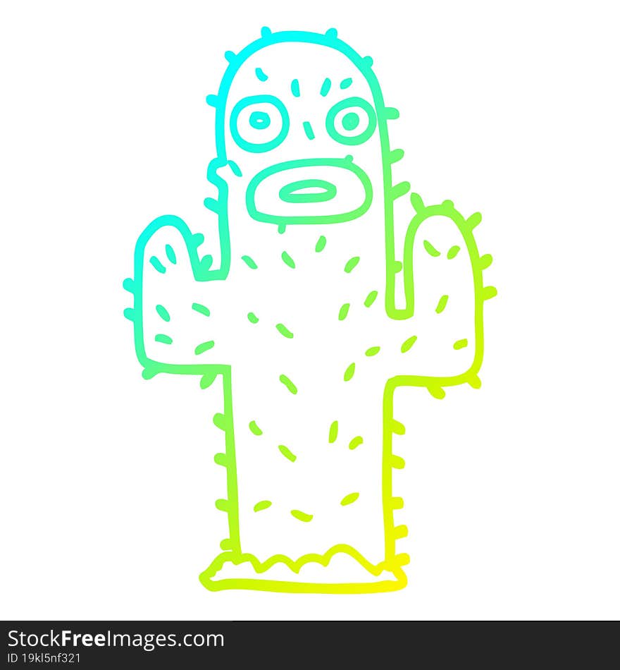 cold gradient line drawing cartoon cactus