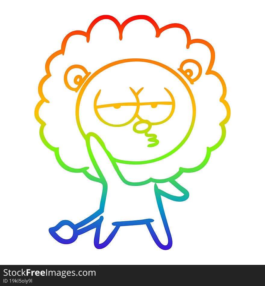 rainbow gradient line drawing cartoon bored lion waving