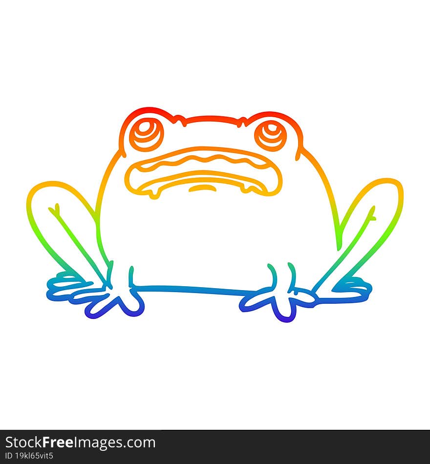 rainbow gradient line drawing of a cartoon frog