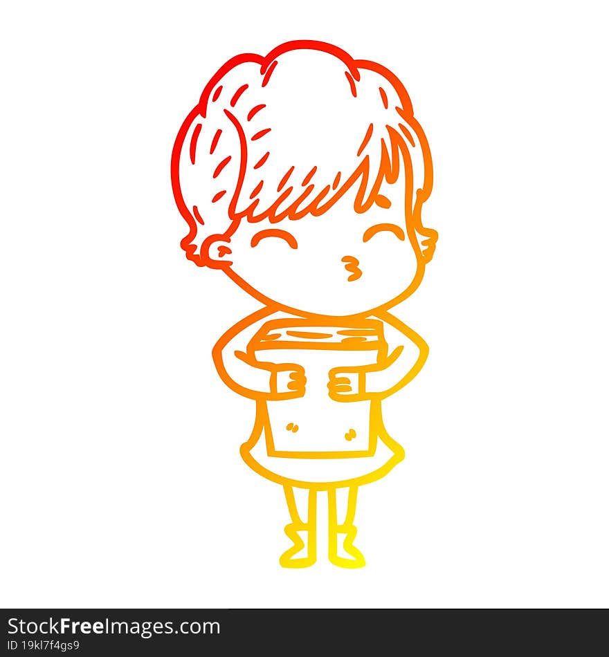 Warm Gradient Line Drawing Cartoon Woman Thinking