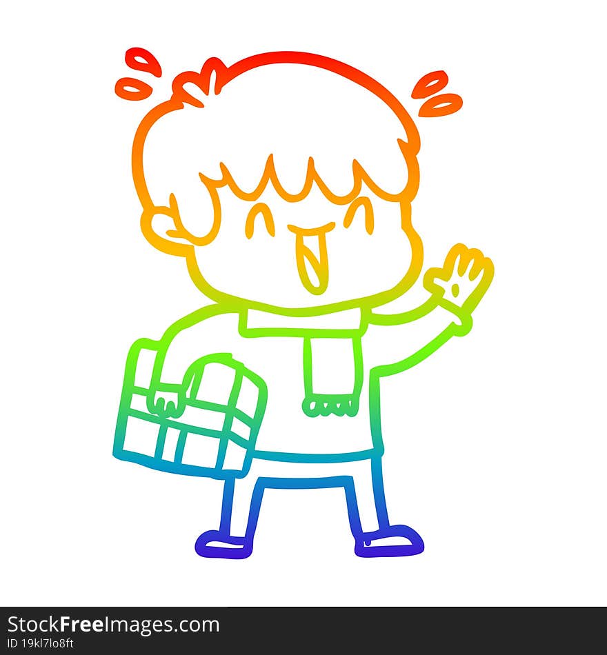 Rainbow Gradient Line Drawing Cartoon Laughing Boy