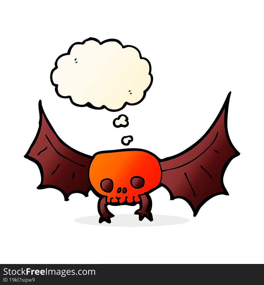 cartoon spooky skull bat with thought bubble