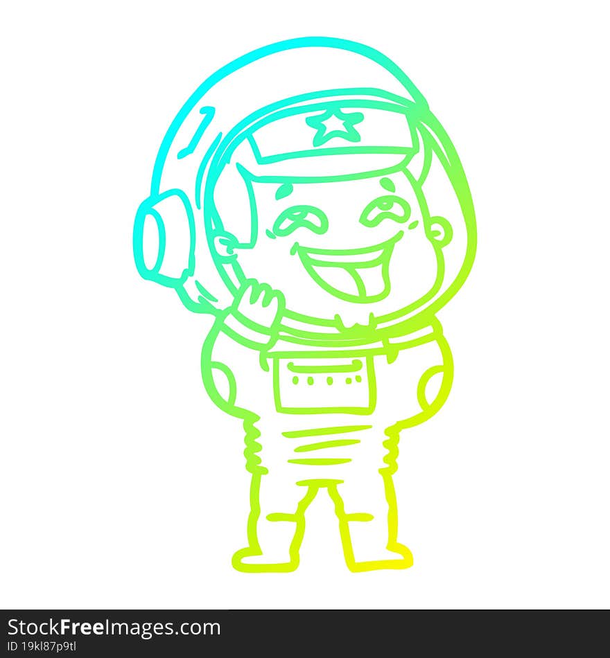 Cold Gradient Line Drawing Cartoon Laughing Astronaut