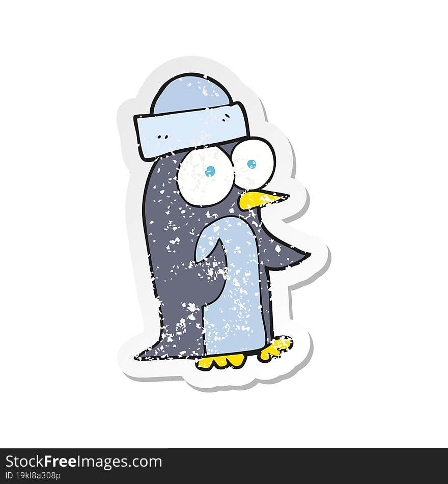 retro distressed sticker of a cartoon penguin