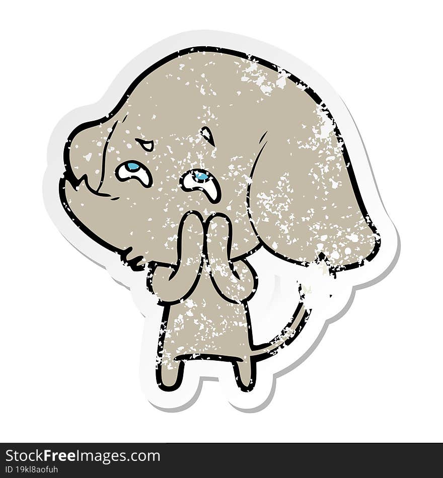 distressed sticker of a cartoon elephant remembering