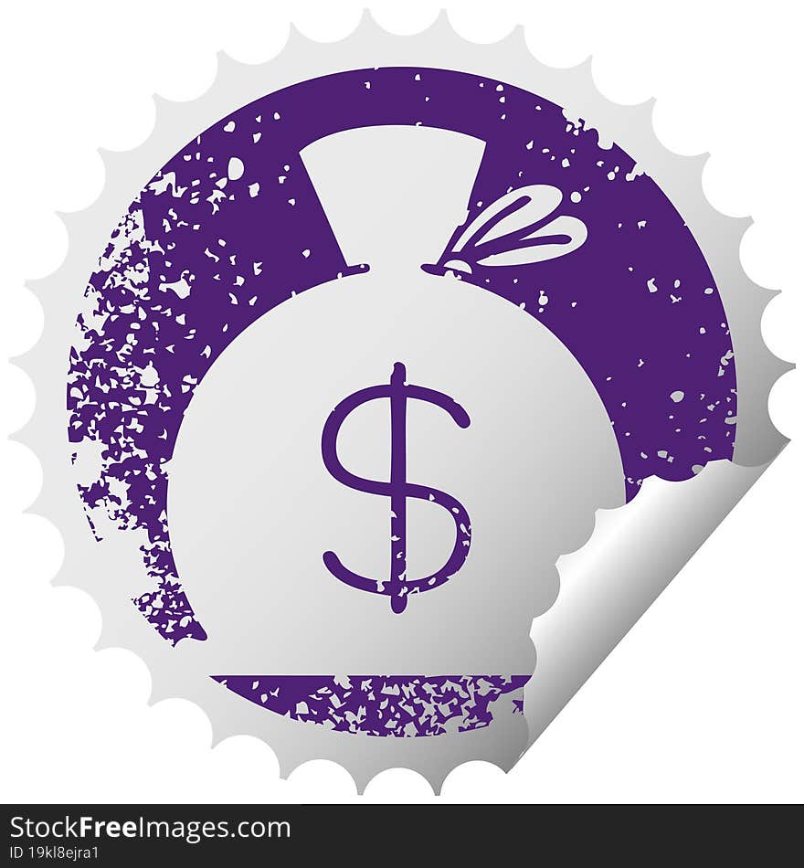 distressed circular peeling sticker symbol bag of money