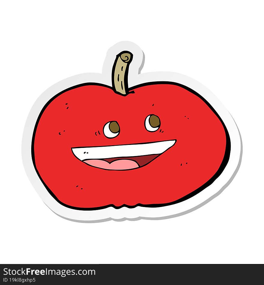 Sticker Of A Cartoon Happy Apple