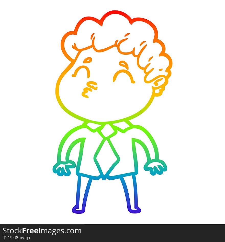 Rainbow Gradient Line Drawing Cartoon Man Pouting