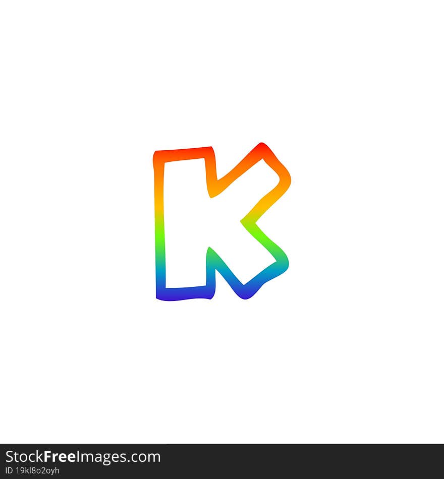 rainbow gradient line drawing of a cartoon letter k