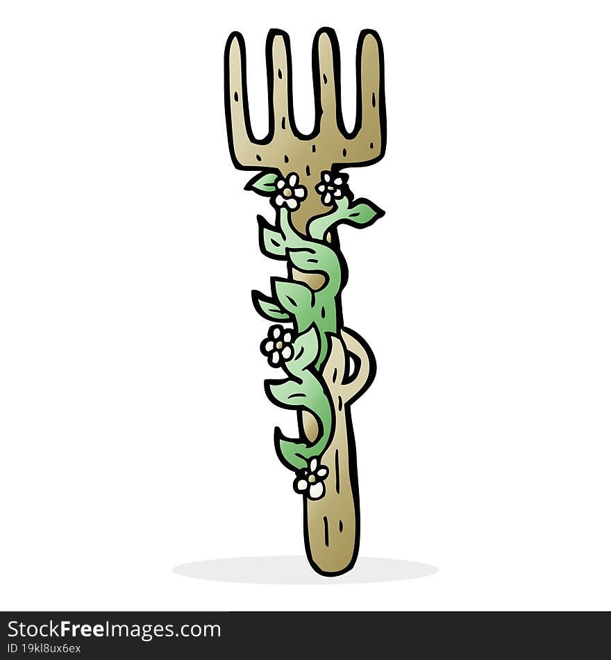 cartoon ornate wooden fork