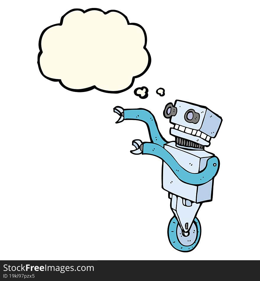 cartoon funny robot with thought bubble