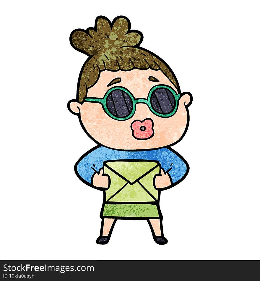 cartoon woman wearing sunglasses. cartoon woman wearing sunglasses