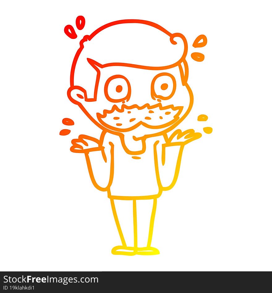 warm gradient line drawing cartoon man with mustache shocked