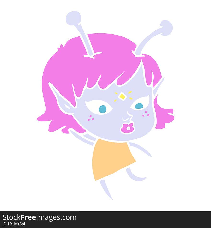 pretty flat color style cartoon alien girl dancing