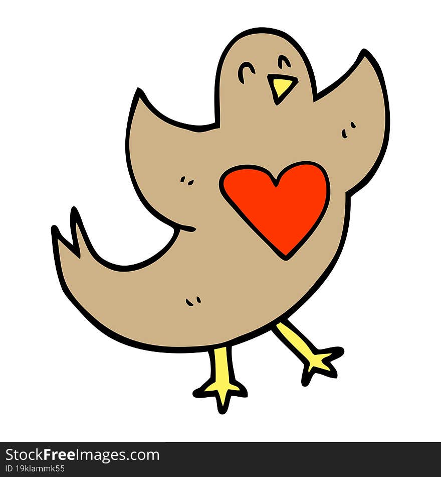 Cartoon Doodle Bird With Love Heart