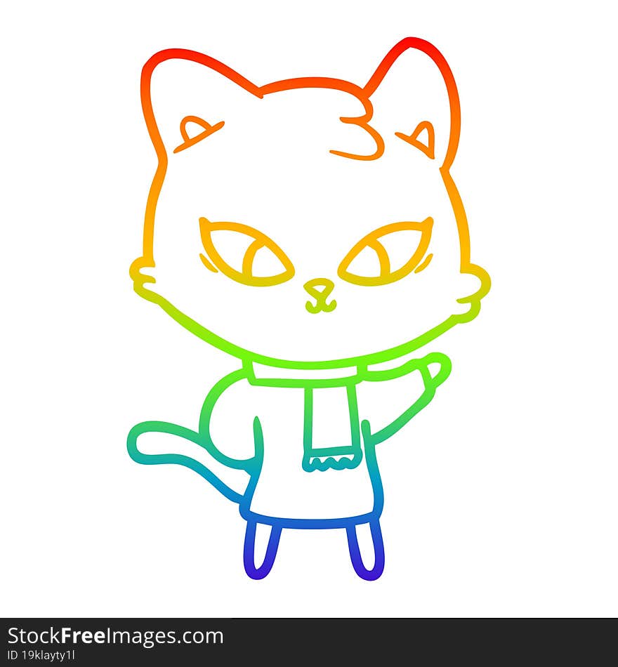 rainbow gradient line drawing of a cute cartoon cat