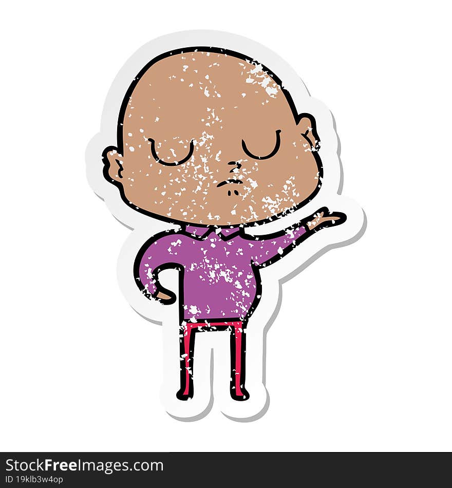 Distressed Sticker Of A Cartoon Bald Man