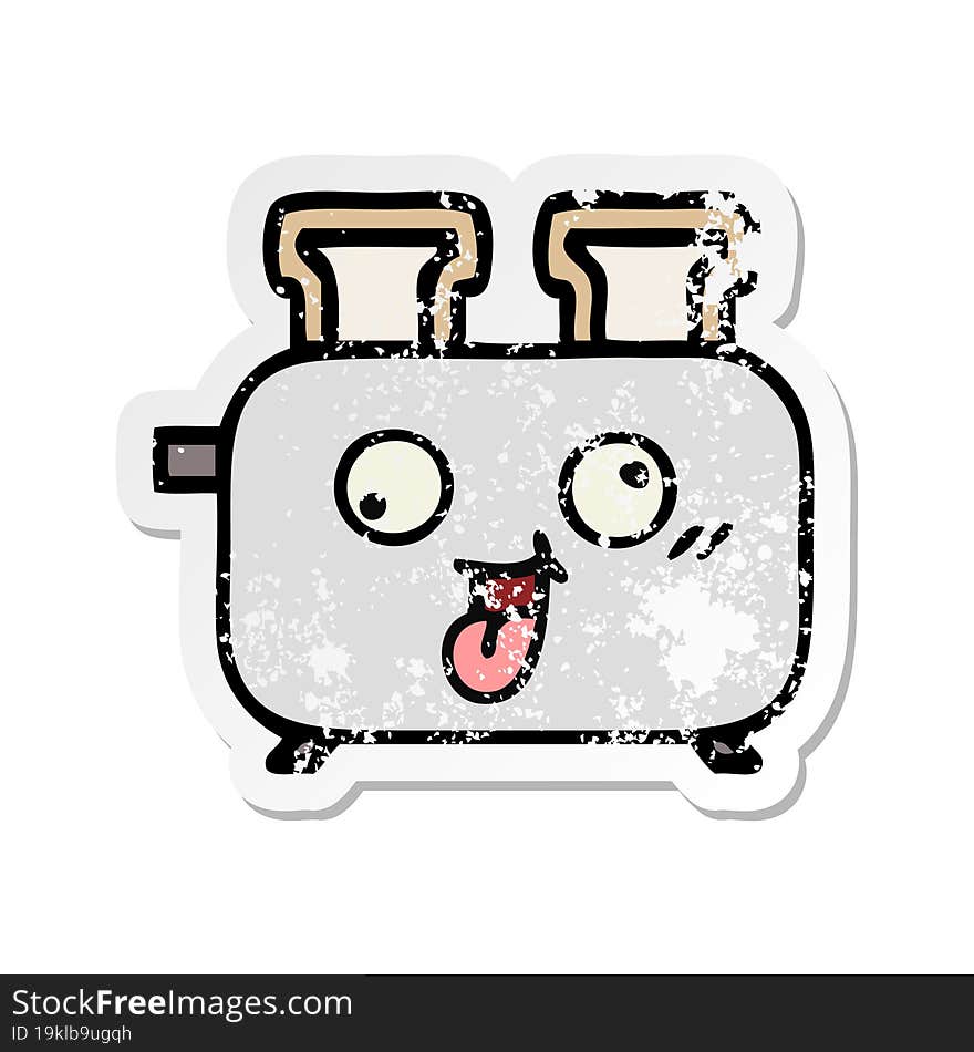 distressed sticker of a cute cartoon of a toaster