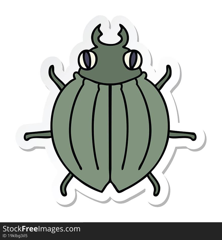 sticker of a quirky hand drawn cartoon beetle