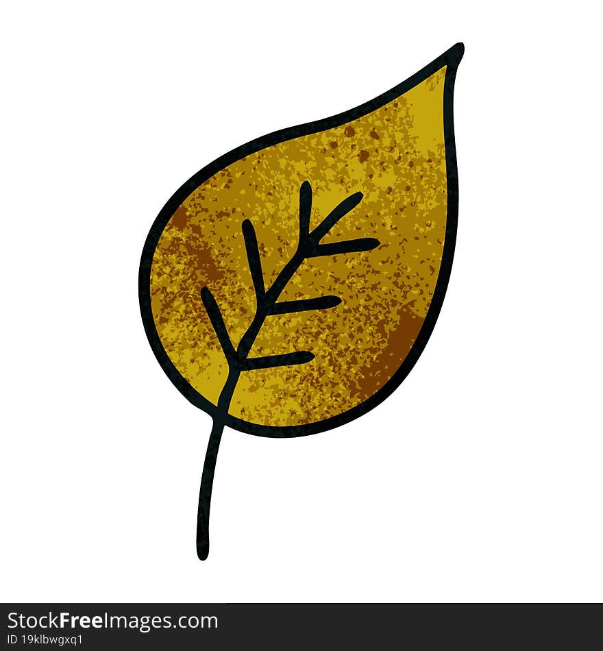 retro grunge texture cartoon of a autumn leaf