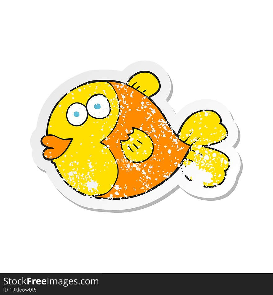 retro distressed sticker of a cartoon fish