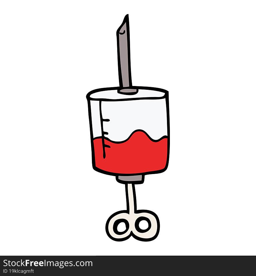 Cartoon Doodle Of Blood Filled Syringe