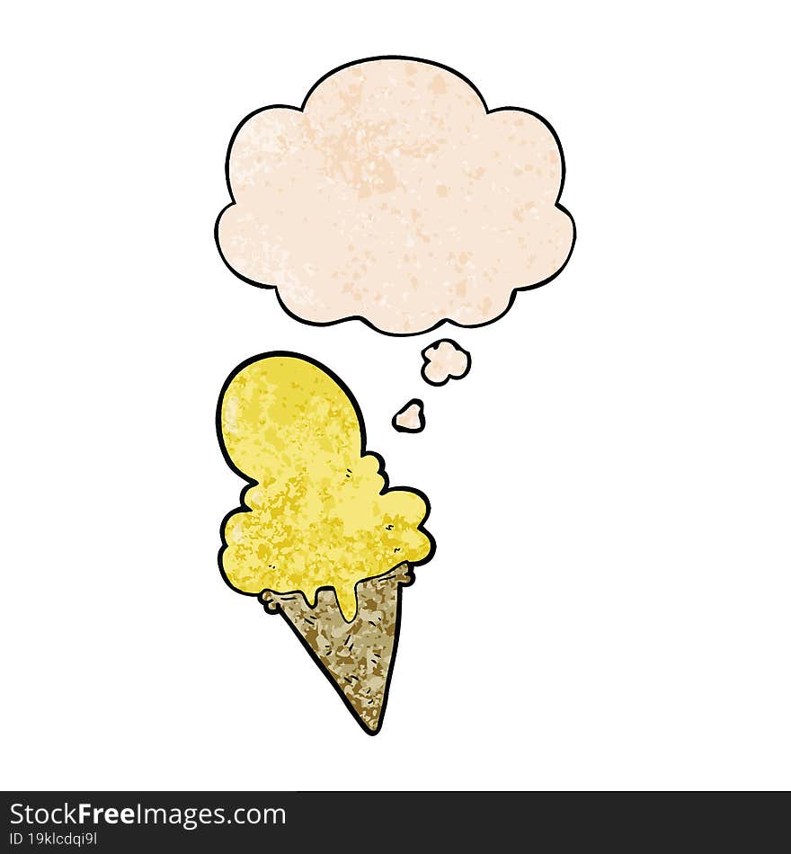 cartoon ice cream with thought bubble in grunge texture style. cartoon ice cream with thought bubble in grunge texture style