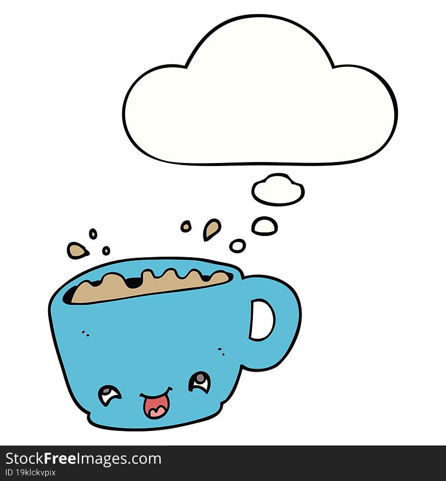 cartoon cup of coffee with thought bubble. cartoon cup of coffee with thought bubble