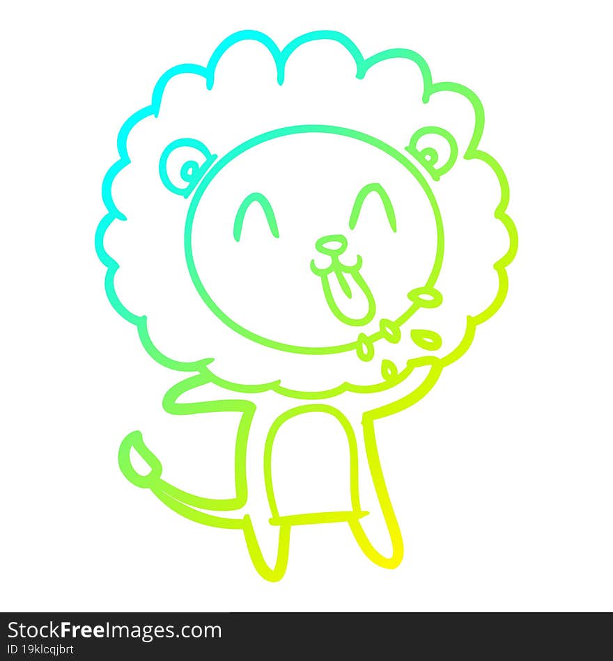 cold gradient line drawing of a happy cartoon lion