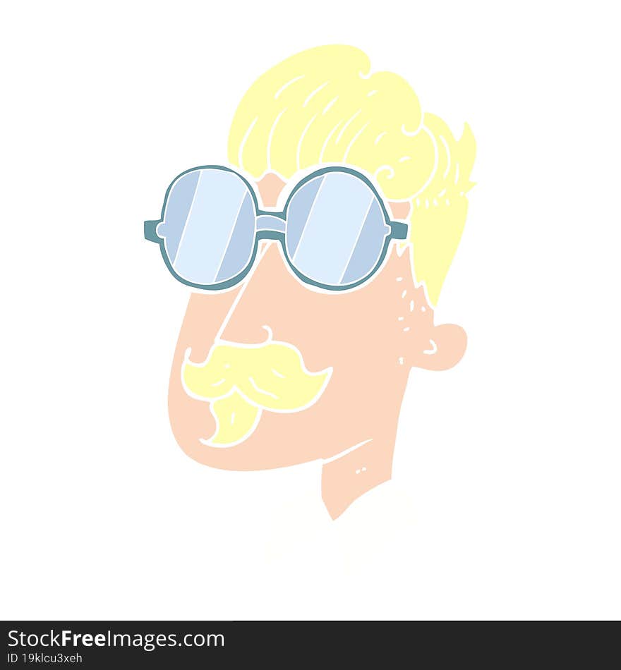 Flat Color Illustration Of A Cartoon Man With Mustache And Spectacles