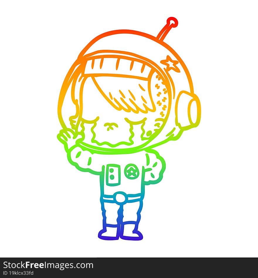 rainbow gradient line drawing cartoon crying astronaut girl