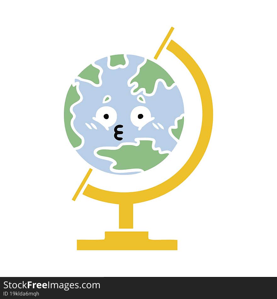 flat color retro cartoon of a globe of the world