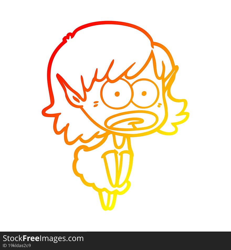 Warm Gradient Line Drawing Cartoon Shocked Elf Girl