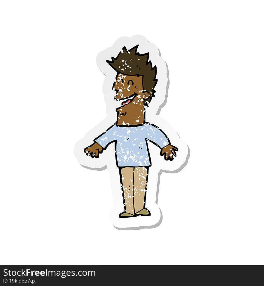 Retro Distressed Sticker Of A Cartoon Happy Man