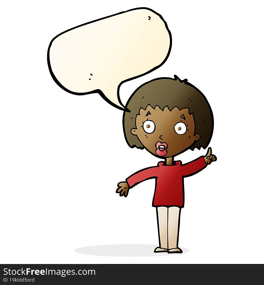 cartoon woman explaining her point with speech bubble